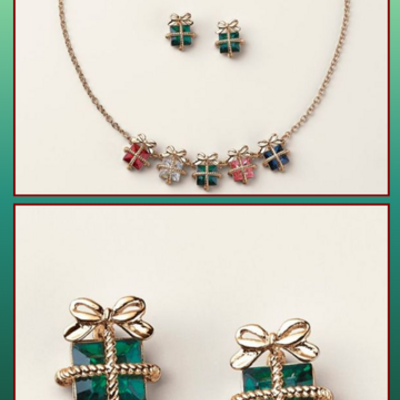 Holiday gift box charm necklace and earring set - Thumbnail 3
