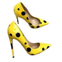 Shiny stiletto heels pointed toe yellow polka dot party shoes - Thumbnail 5