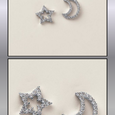Sterling silver cz cosmic moon & star earrings - Thumbnail 5
