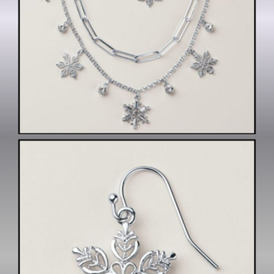 Snowfall sparkle layered necklace and earring set - Thumbnail 4