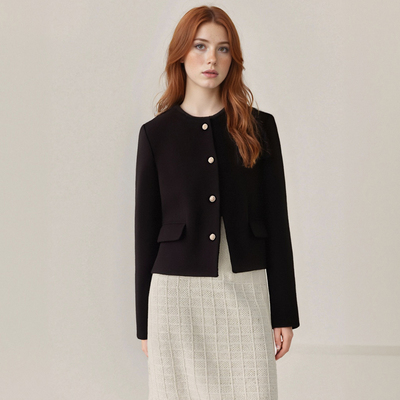 Round neck short woolen coat