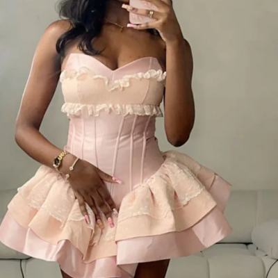 Sweetheart pink stain birthday dress homecoming dress short 