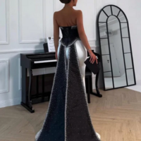 Vintage Sexy Long Stain Formal Prom Dress With Beading - Thumbnail 2