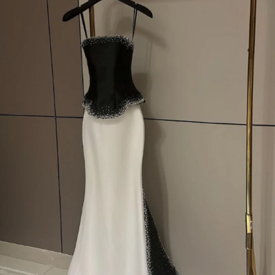 Vintage sexy long stain formal prom dress with beading - Thumbnail 2