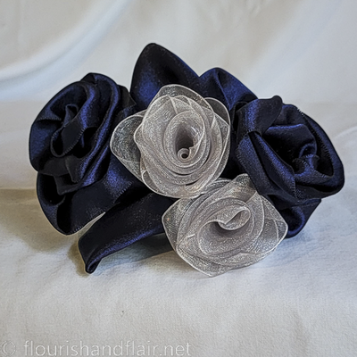 Blue and silver rose bush barrette