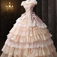 Retro Pink Cascading Ruffles Lace Flower Prom Formal Dresses - Thumbnail 1