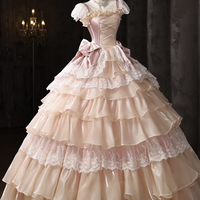 Retro Pink Cascading Ruffles Lace Flower Prom Formal Dresses - Thumbnail 2