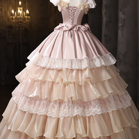 Retro Pink Cascading Ruffles Lace Flower Prom Formal Dresses - Thumbnail 3