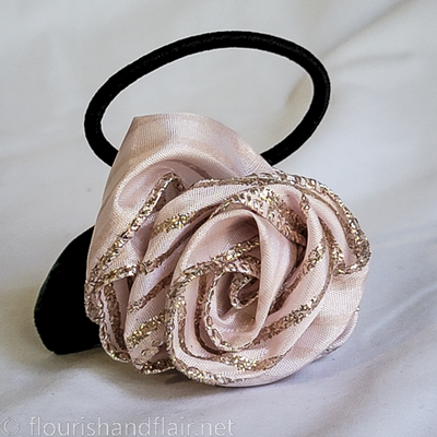 Pink and gold rose hair tie