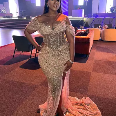 Plus size arabic aso ebi champagne mermaid sparkly prom dresses beaded sheer neck evening formal party second reception birthday engagement