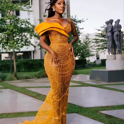  plus size yellow mermaid prom dresses for special occasions illusion sequined lace evening formal party second reception birthday engagement dress