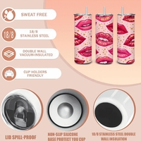 Glamorous Lips Tumbler 20oz - Pink Kiss Print Travel Cup with Gold Stars & Metal Straw - Thumbnail 1