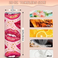 Glamorous Lips Tumbler 20oz - Pink Kiss Print Travel Cup with Gold Stars & Metal Straw - Thumbnail 2
