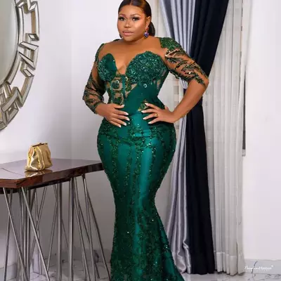 Hunter green prom dresses lace beaded crystals evening formal party second reception birthday engagement gowns dress