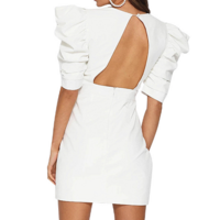 Vintage White V-Neck High Waisted Backless Temperament Dress - Thumbnail 2