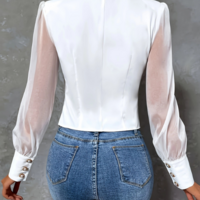 Mesh Splicing Long Sleeves Buttoned Shirt - Thumbnail 5