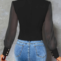 Mesh Splicing Long Sleeves Buttoned Shirt - Thumbnail 6