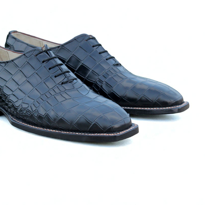 Crafted leather handmade classic black crocodile oxford alligator dress men shoes - Thumbnail 1