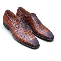 Crafted Leather Brown Black Crocodile Oxford Lace up Alligator Dress Shoes - Thumbnail 1