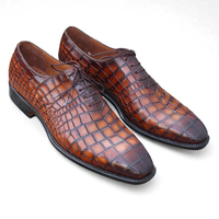 Crafted Leather Brown Black Crocodile Oxford Lace up Alligator Dress Shoes - Thumbnail 2