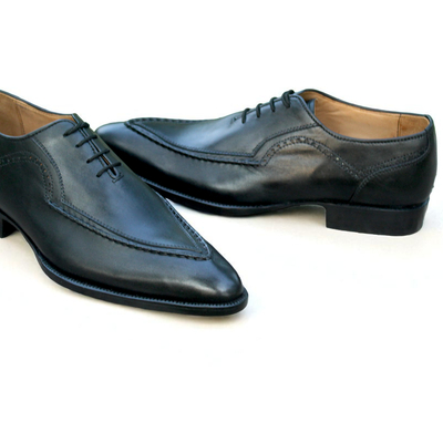 Crafted leather black calf leather pointed toe wingtip oxford dress shoes for men - Thumbnail 1