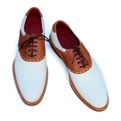 Crafted leather classic brown white leather lace up dress golf saddle shoes - Thumbnail 2