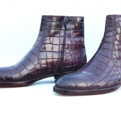 Crafted leather handmade classic purple patina leather jodhpur boot