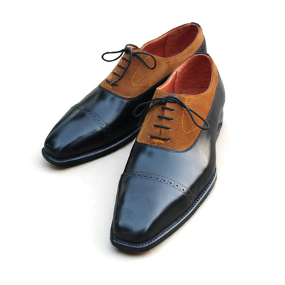 Crafted leather black calf brown suede handmade mens dress shoes