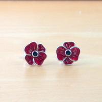 Sterling Silver Poppy Earrings/Red Poppy Stud Earrings/Remembrance Poppy/Poppy Jewellery/Poppy Jewelry/UK - Thumbnail 3
