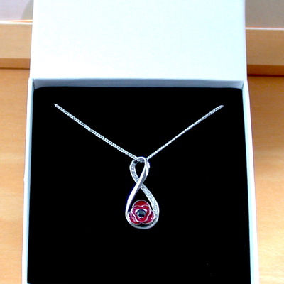 Boxed gift/sterling silver infinity knot poppy pendant & chain/poppy necklace/poppy jewellery/poppy jewelry/remembrance poppy/uk - Thumbnail 1