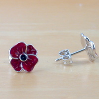 BOXED GIFT/Sterling Silver Poppy Earrings/Red Poppy Stud Earrings/Remembrance Poppy/Poppy Jewellery/UK - Thumbnail 1