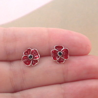 BOXED GIFT/Sterling Silver Poppy Earrings/Red Poppy Stud Earrings/Remembrance Poppy/Poppy Jewellery/UK - Thumbnail 3
