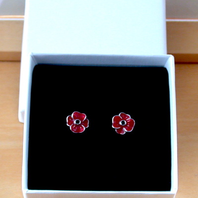 Boxed gift/sterling silver poppy earrings/red poppy stud earrings/remembrance poppy/poppy jewellery/uk - Thumbnail 2