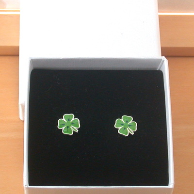 Boxed gift/sterling silver four leaf clover earrings/four leaf clover jewellery/enamel four leaf clover studs/four leaf clover jewelry - Thumbnail 1