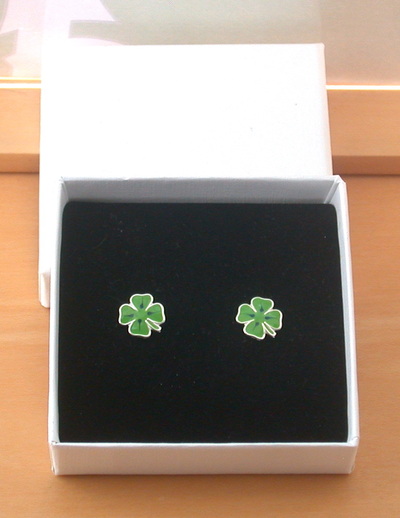 BOXED GIFT/Sterling Silver Four Leaf Clover Earrings/Four Leaf Clover Jewellery/Enamel Four Leaf Clover Studs/Four Leaf Clover Jewelry