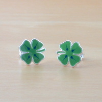 BOXED GIFT/Sterling Silver Four Leaf Clover Earrings/Four Leaf Clover Jewellery/Enamel Four Leaf Clover Studs/Four Leaf Clover Jewelry - Thumbnail 1