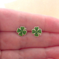 BOXED GIFT/Sterling Silver Four Leaf Clover Earrings/Four Leaf Clover Jewellery/Enamel Four Leaf Clover Studs/Four Leaf Clover Jewelry - Thumbnail 3