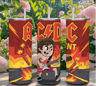 AC/DC Thunder Rock Tumbler - Electric Guitar Lightning Bolt Travel Cup with Explosive Design | Free Ship