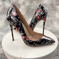 12cm stiletto pointed high heels shallow mouth color matching heels - Thumbnail 3