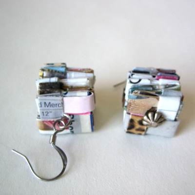 Stacked eco paper earrings with silver discs