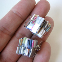 Stacked Eco Paper Earrings with Silver Discs - Thumbnail 1