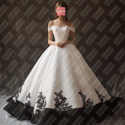 White Tulle and Black Lace Strapless Full Length Prom Dress Evening Dress Custom Hand Made W19-11.2