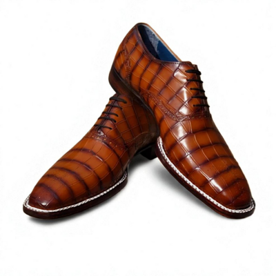 Crafted leather men brown crocodile/alligator leather norwegian welted dress shoes - Thumbnail 2