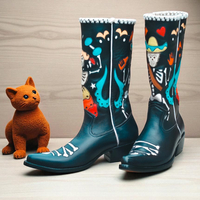 Crafted Leather Classic Dress Shoes Black Leather Fancy Cowboy Boots  - Thumbnail 1