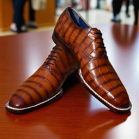 Crafted Leather Men Brown Crocodile/Alligator Leather Norwegian Welted Dress Shoes - Thumbnail 1