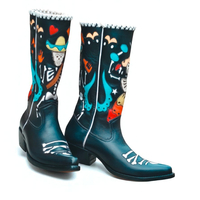 Crafted Leather Classic Dress Shoes Black Leather Fancy Cowboy Boots  - Thumbnail 2