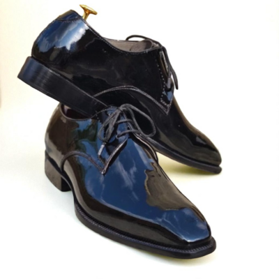 Crafted leather classic men black patent leather oxford lace up dress shoes - Thumbnail 1