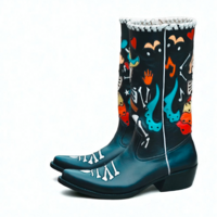 Crafted Leather Classic Dress Shoes Black Leather Fancy Cowboy Boots  - Thumbnail 4