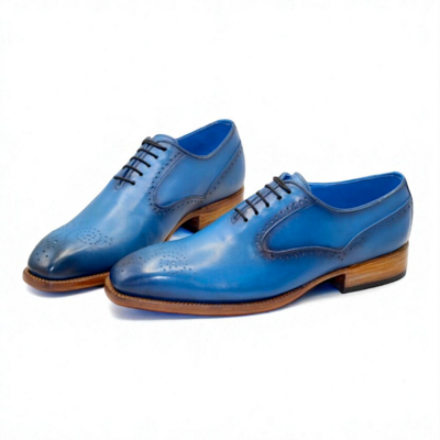 Crafted Leather Classic Blue Leather Oxford Lace up Dress Shoes