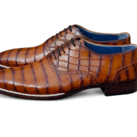 Crafted Leather Men Brown Crocodile/Alligator Leather Norwegian Welted Dress Shoes - Thumbnail 1